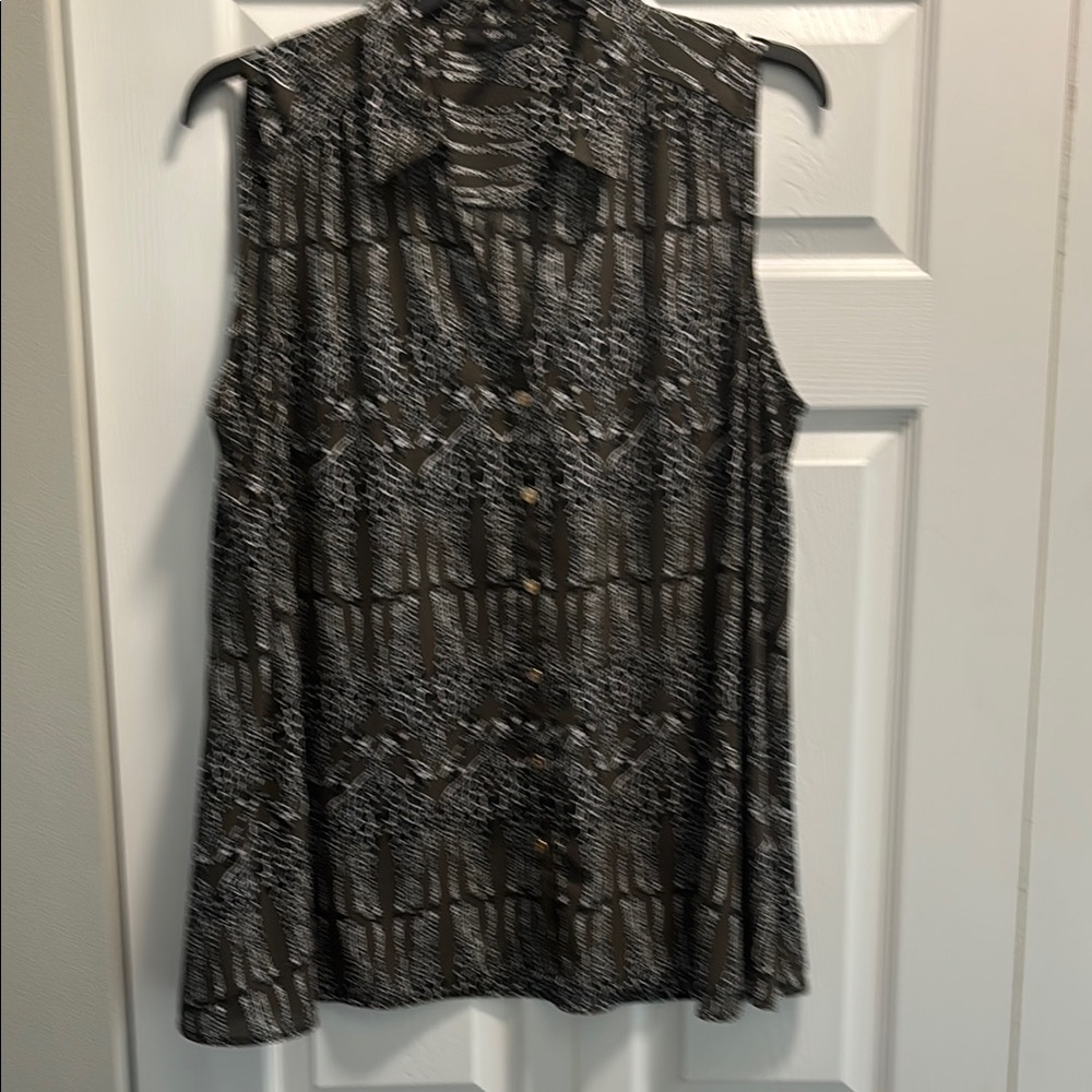 Alfani Black and White Relaxed Tunic with Notched Collar